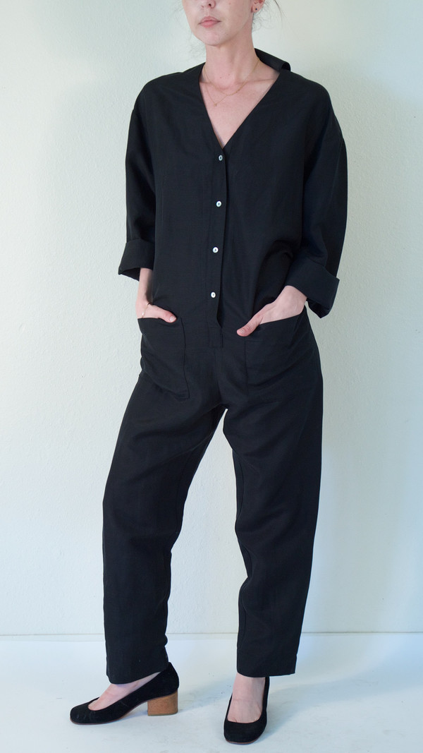 Horses Atelier V-Neck Patch Pocket Jumpsuit in Black Horses Atelier V-Neck Patch Pocket Jumpsuit in Black