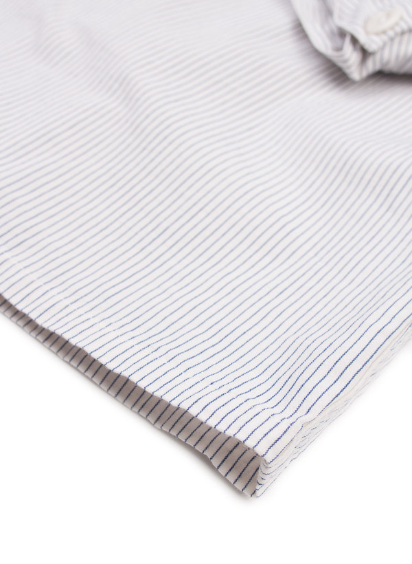 Men's MHL Margaret Howell Inverted Pleat Shirt Narrow Stripe Ecru/Blue Men's MHL Margaret Howell Inverted Pleat Shirt Narrow Stripe Ecru/Blue