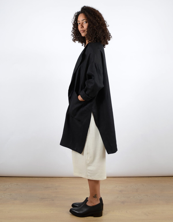 Sunja Link Collarless Coat Black Sunja Link Collarless Coat Black