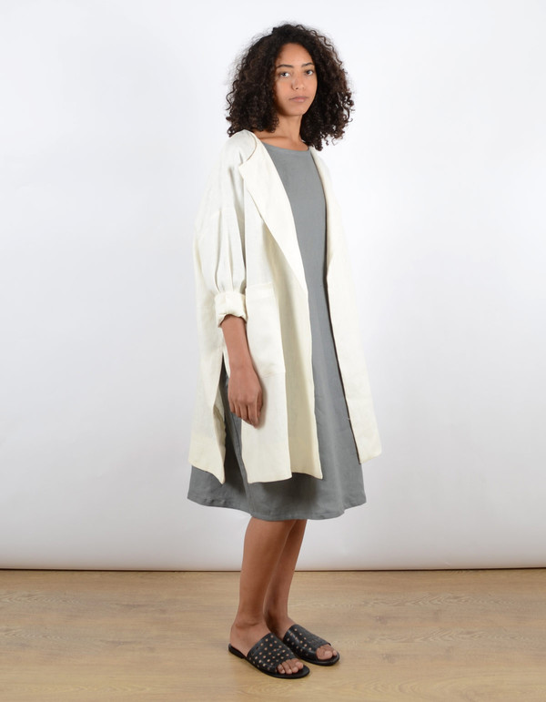 Sunja Link Collarless Coat Cream Sunja Link Collarless Coat Cream