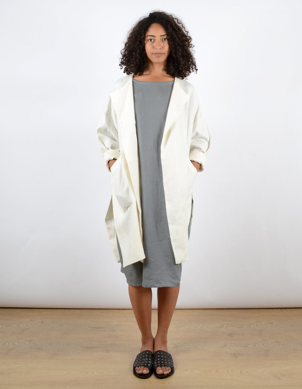 Sunja Link Collarless Coat Cream Sunja Link Collarless Coat Cream
