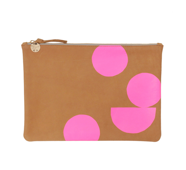 Camel and Pink Neon Dot Flat Clutch by Clare V. Camel and Pink Neon Dot Flat Clutch by Clare V.