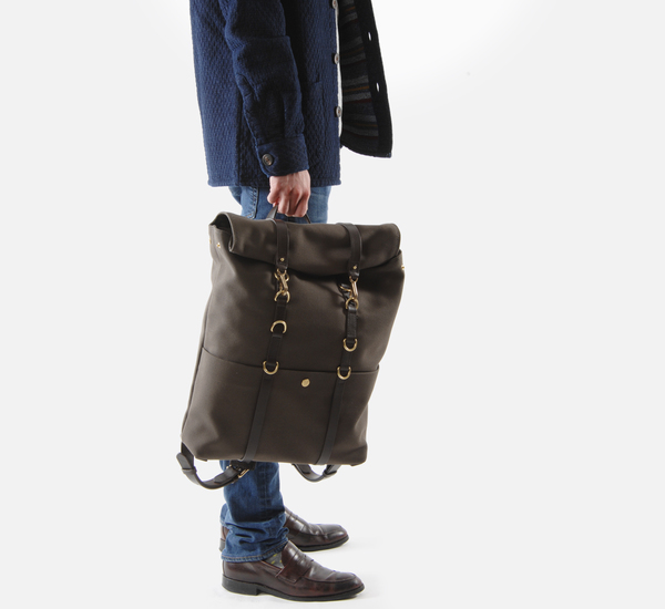 Army Green and Dark Brown MS Backpack by Mismo Army Green and Dark Brown MS Backpack by Mismo