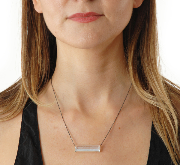 Rosanne Pugliese Oxidized Silver and Rock Crystal Bar Necklace Rosanne Pugliese Oxidized Silver and Rock Crystal Bar Necklace