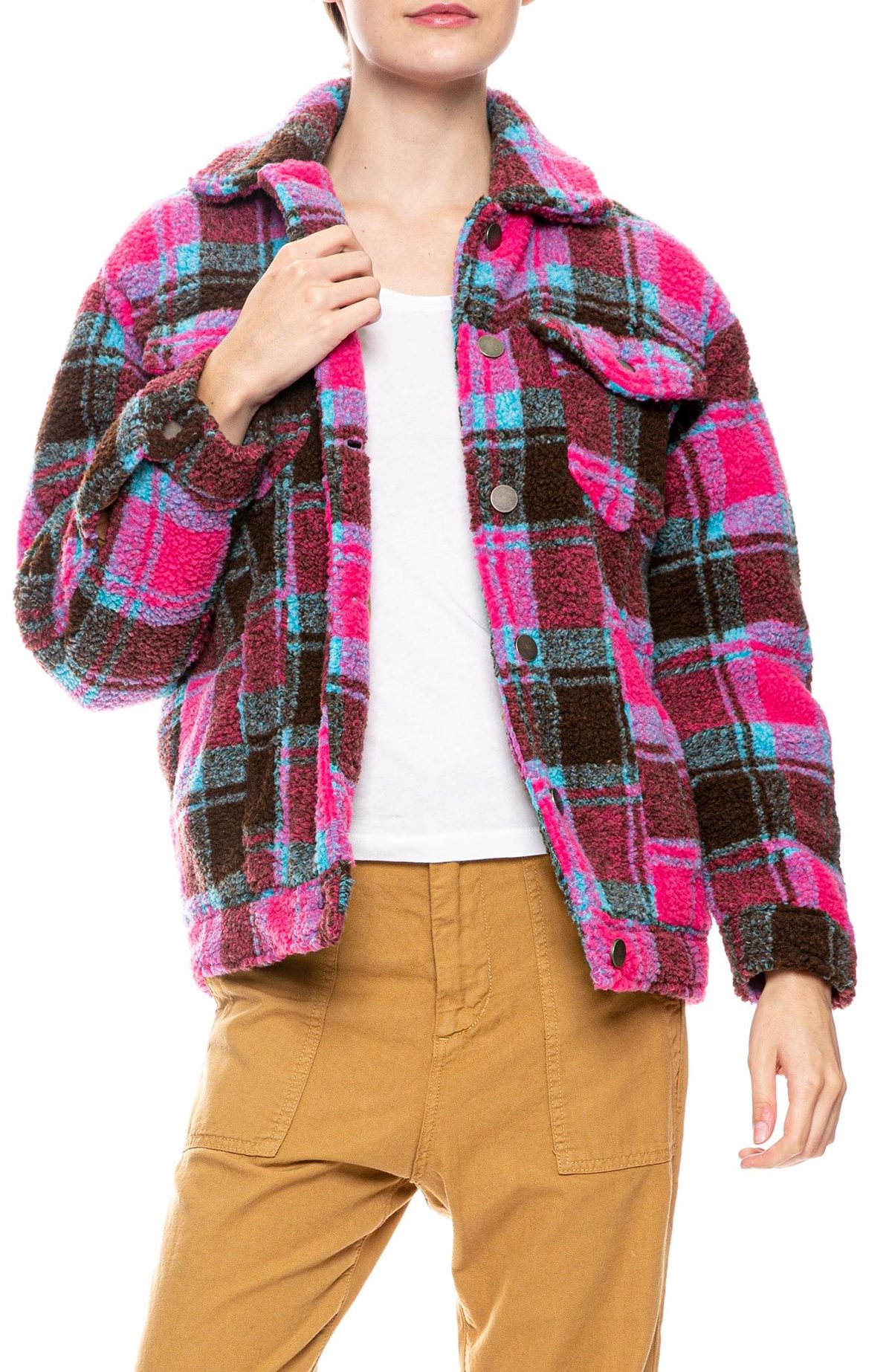 faux shearling plaid jacket