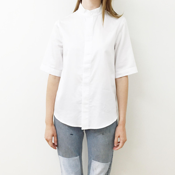 Shelby Steiner White Mandarin Collar Shirt Shelby Steiner White Mandarin Collar Shirt