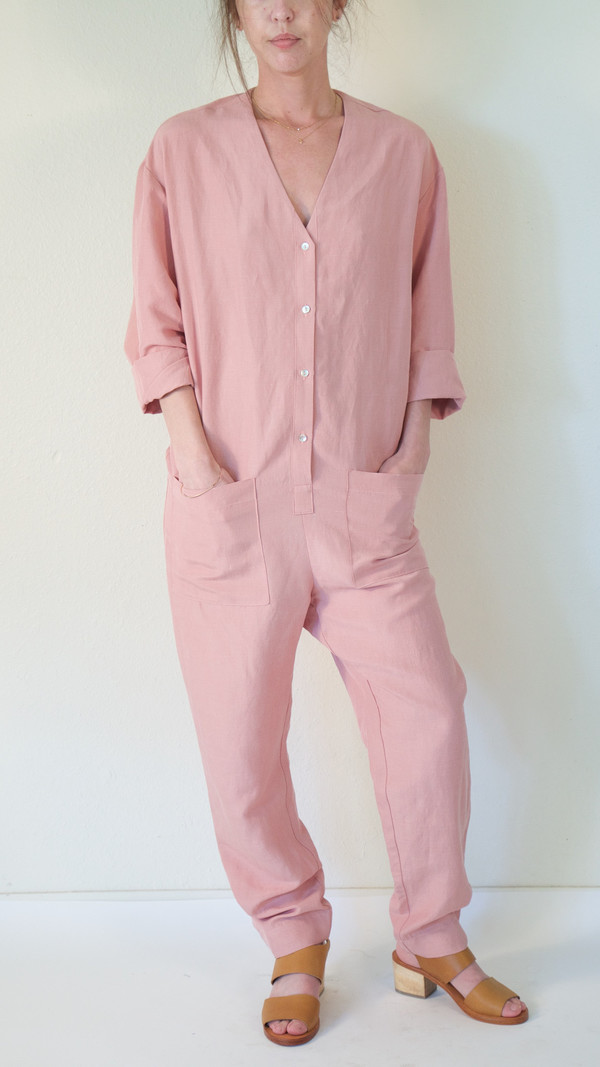 Horses Atelier V-Neck Patch Pocket Jumpsuit in Pink Horses Atelier V-Neck Patch Pocket Jumpsuit in Pink
