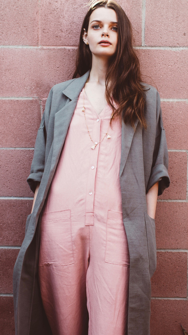 Horses Atelier V-Neck Patch Pocket Jumpsuit in Pink Horses Atelier V-Neck Patch Pocket Jumpsuit in Pink