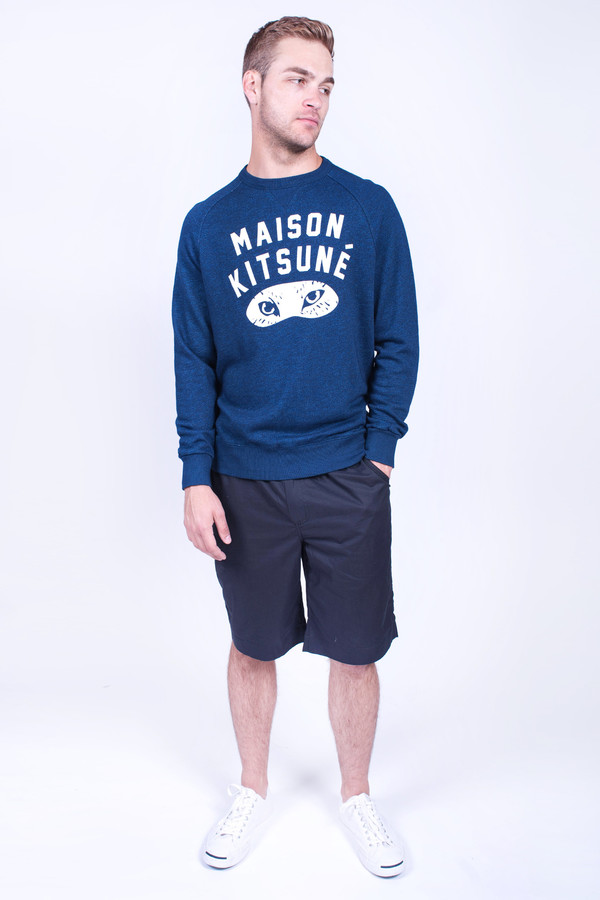 Men's Maison Kitsune Indigo Fox Eyes Sweatshirt Men's Maison Kitsune Indigo Fox Eyes Sweatshirt