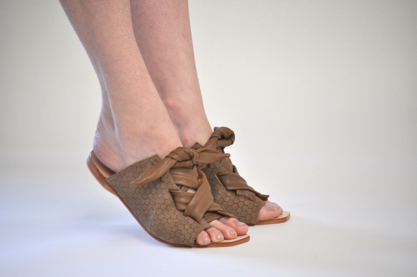The Palatines Texo sandal - bark hex leather with shiny bark ties The Palatines Texo sandal - bark hex leather with shiny bark ties