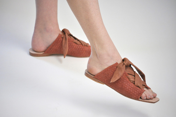 The Palatines Texo sandal - clay hex leather with shiny rust ties The Palatines Texo sandal - clay hex leather with shiny rust ties