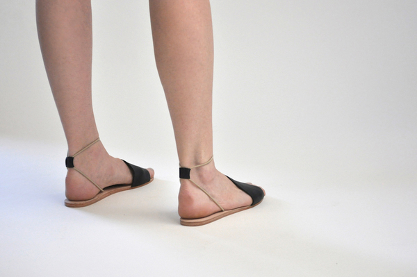 The Palatines Refero Sandal - Black leather with Beige Elastic The Palatines Refero Sandal - Black leather with Beige Elastic