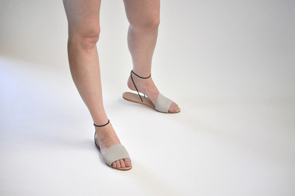 The Palatines Refero Sandal - beige leather w black elastic The Palatines Refero Sandal - beige leather w black elastic