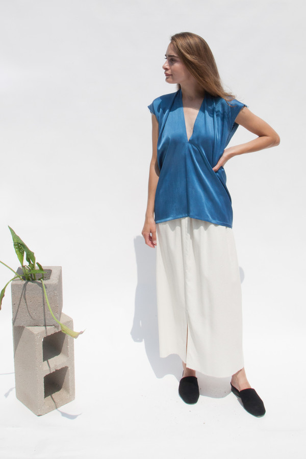 Miranda Bennett Everyday Top, Silk Charmeuse in Indigo Miranda Bennett Everyday Top, Silk Charmeuse in Indigo