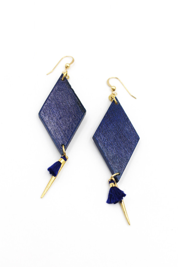 Sheila B Navy Wood and Tassel Earring Sheila B Navy Wood and Tassel Earring