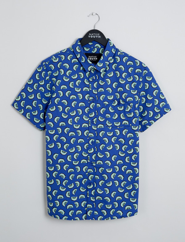 Men's Native Youth Kiwi Print Short-Sleeved Shirt Men's Native Youth Kiwi Print Short-Sleeved Shirt