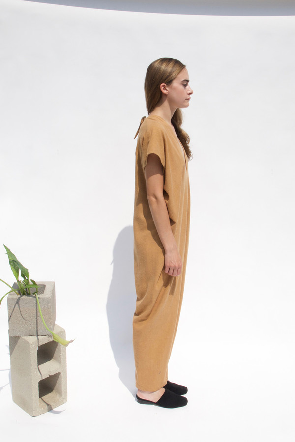 Miranda Bennett In-Stock: Everyday Jumpsuit, Silk Noil in Camel Miranda Bennett In-Stock: Everyday Jumpsuit, Silk Noil in Camel