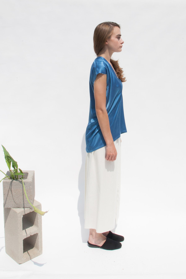 Miranda Bennett In-Stock: Everyday Top, Silk Charmeuse in Indigo Miranda Bennett In-Stock: Everyday Top, Silk Charmeuse in Indigo