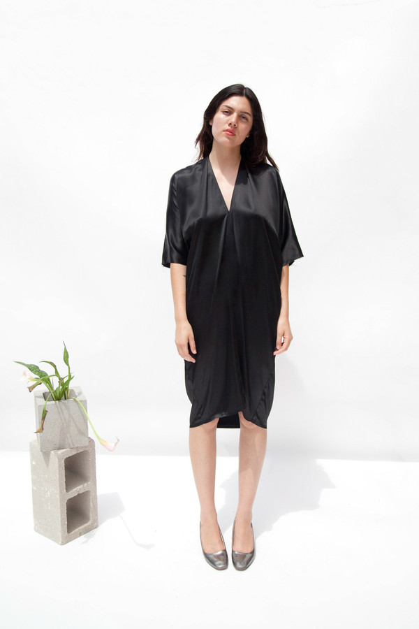 Miranda Bennett In-Stock: Muse Dress, Silk Charmeuse in Black Miranda Bennett In-Stock: Muse Dress, Silk Charmeuse in Black