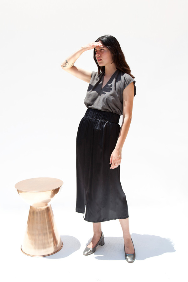 Miranda Bennett Paper Bag Skirt, Silk Charmeuse in Black Miranda Bennett Paper Bag Skirt, Silk Charmeuse in Black