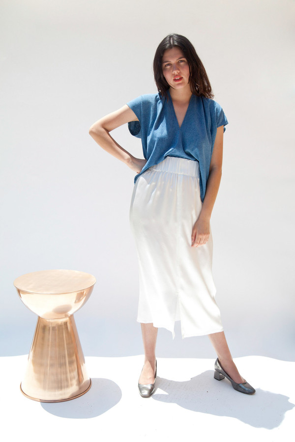 Miranda Bennett Paper Bag Skirt, Silk Charmeuse in Natural Miranda Bennett Paper Bag Skirt, Silk Charmeuse in Natural