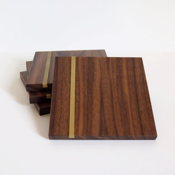 Christina Hilborne Walnut and Brass Wooden Coasters Christina Hilborne Walnut and Brass Wooden Coasters