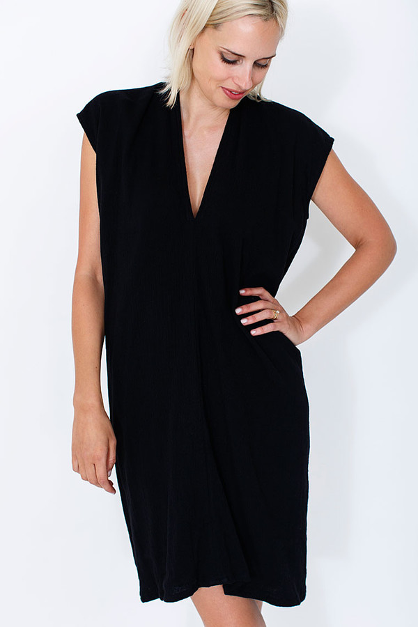 Miranda Bennett Everyday Dress, Lined Cotton Gauze in Black Miranda Bennett Everyday Dress, Lined Cotton Gauze in Black