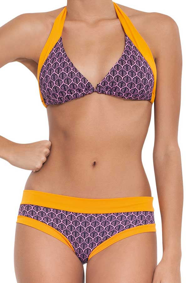 Estivo Hojas Bikini in Pink with Yellow Orange Outline BOTTOMS Estivo Hojas Bikini in Pink with Yellow Orange Outline BOTTOMS