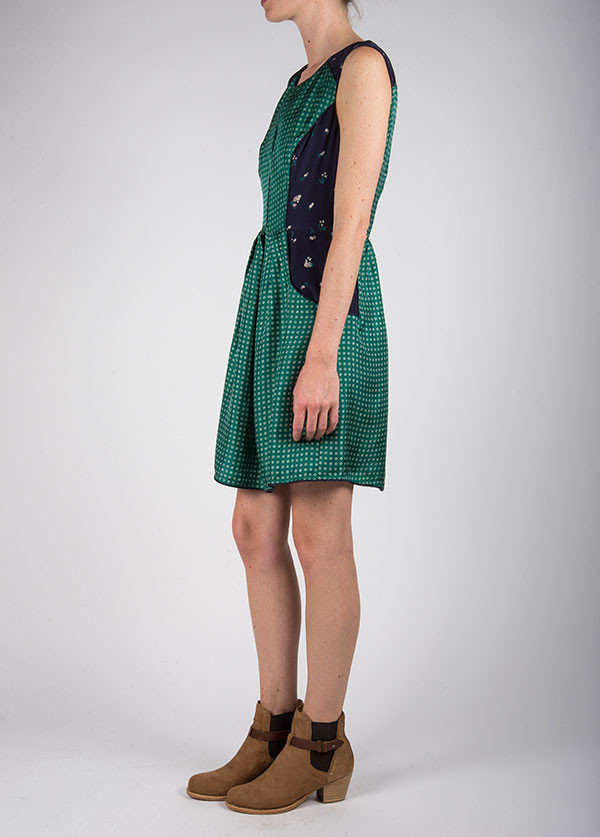 Harlyn - Blocked Two Pocket Dress in Emerald Scarf Print Harlyn - Blocked Two Pocket Dress in Emerald Scarf Print