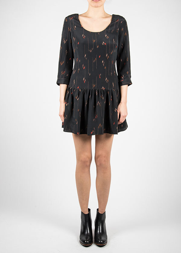 Harlyn - Drop Waist Cut Out Dress in Black Print Harlyn - Drop Waist Cut Out Dress in Black Print