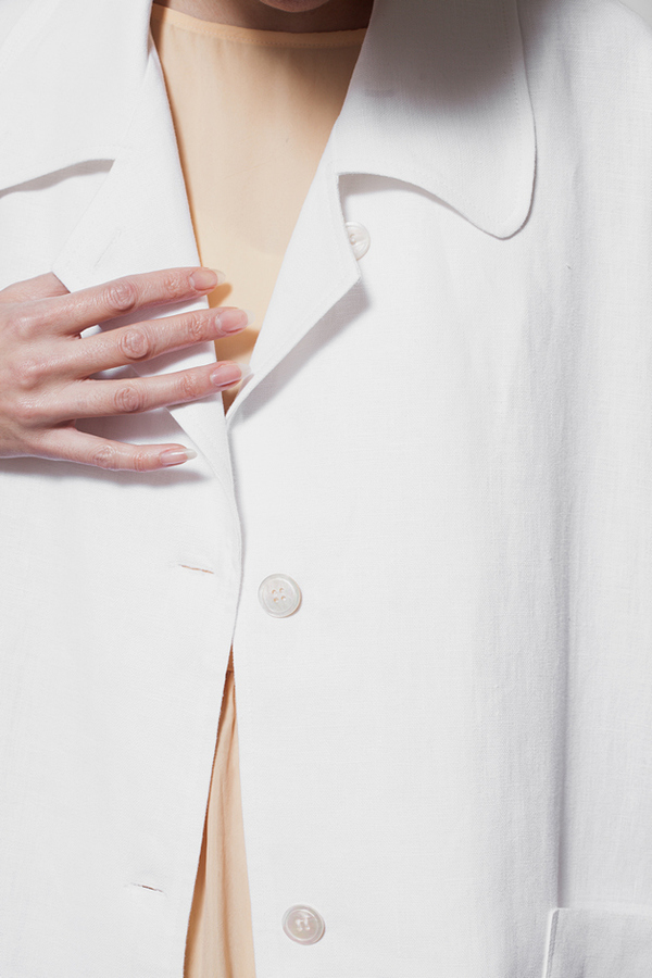 Horses Atelier Button Collar Patch Pocket Coat - white Horses Atelier Button Collar Patch Pocket Coat - white