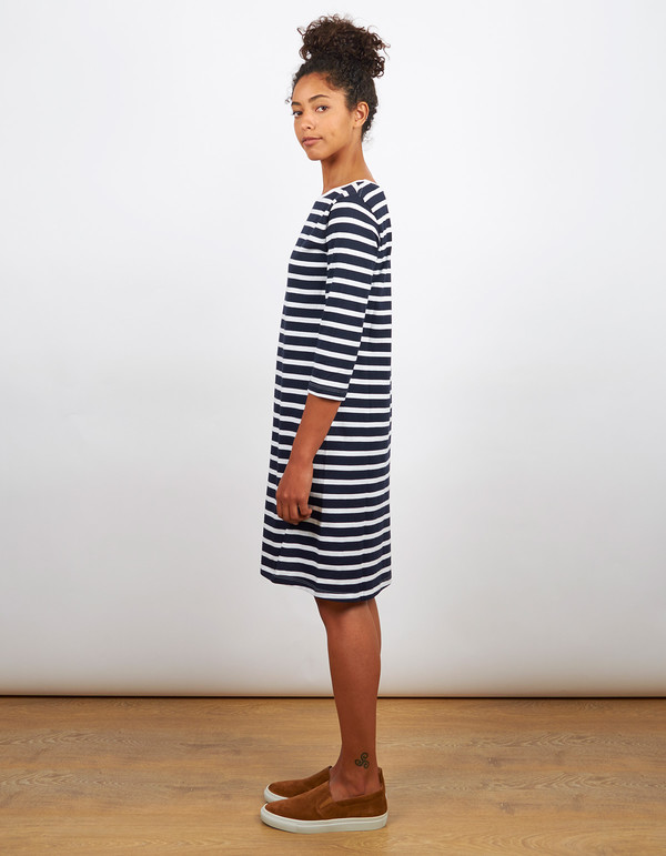 Kowtow Building Block Boat Neck Dress Navy & White Stripe Kowtow Building Block Boat Neck Dress Navy & White Stripe