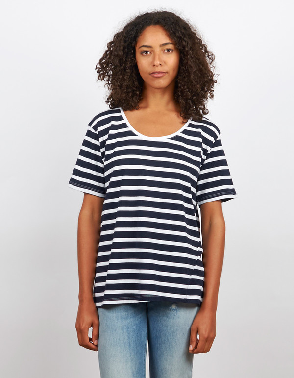 Kowtow Building Block Scoop Tee Navy & White Stripe Kowtow Building Block Scoop Tee Navy & White Stripe