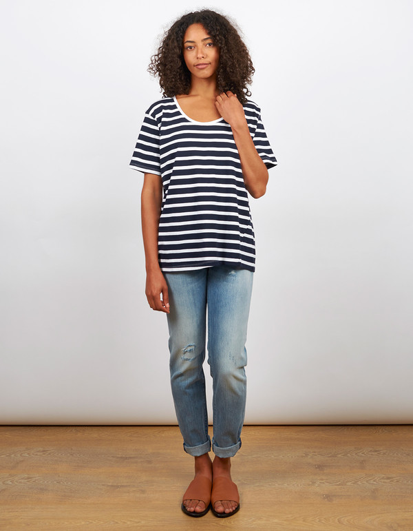 Kowtow Building Block Scoop Tee Navy & White Stripe Kowtow Building Block Scoop Tee Navy & White Stripe