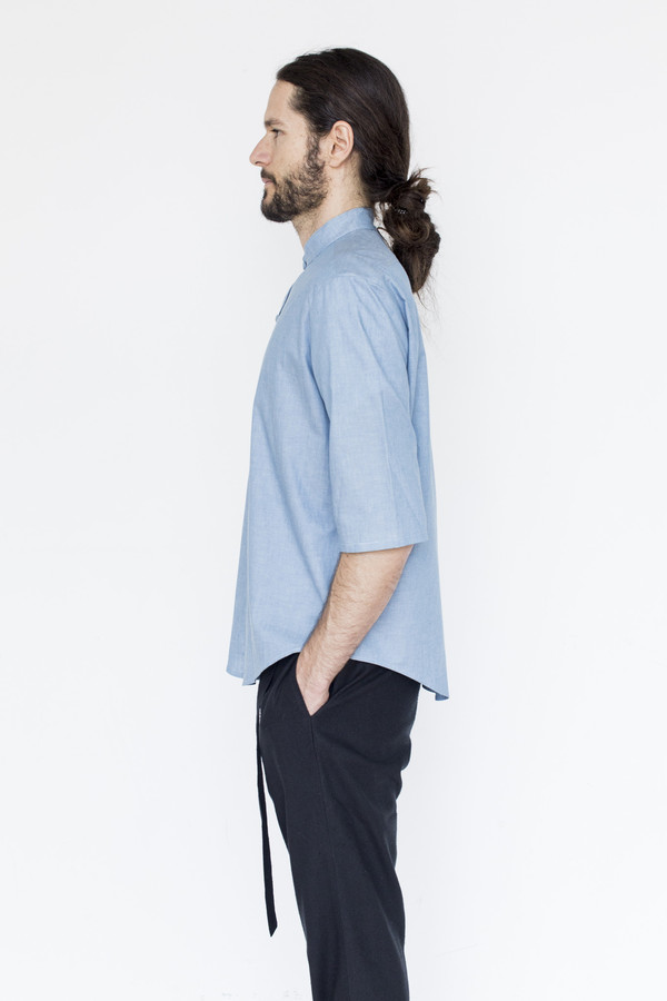 Assembly New York Chambray Noncollar Shirt Assembly New York Chambray Noncollar Shirt