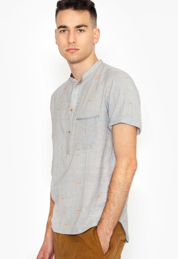 Azimpur Popover Shirt with Orange Ticking Azimpur Popover Shirt with Orange Ticking