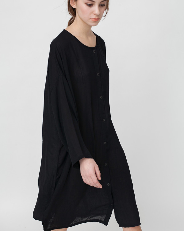 Revisited Matters Crushed Cotton Shirtdress in Black Revisited Matters Crushed Cotton Shirtdress in Black