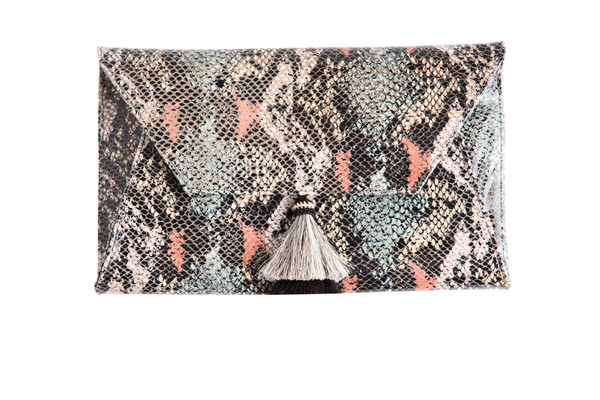 Oliveve Cleo Envelope Clutch In Coral Cobra Embossed Cow Leather with horsehair tassel Oliveve Cleo Envelope Clutch In Coral Cobra Embossed Cow Leather with horsehair tassel