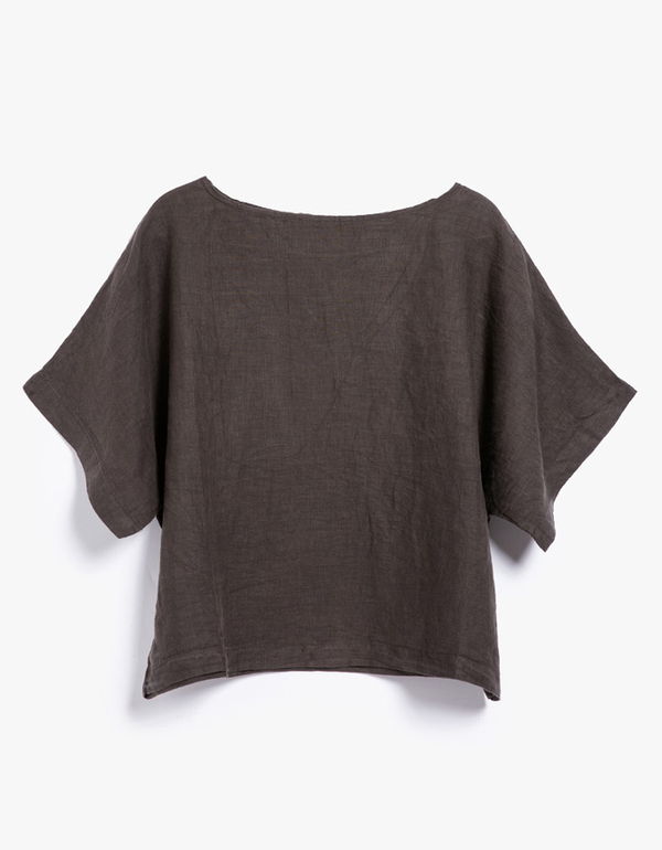 Black Crane Linen Square Top - Grey Black Crane Linen Square Top - Grey