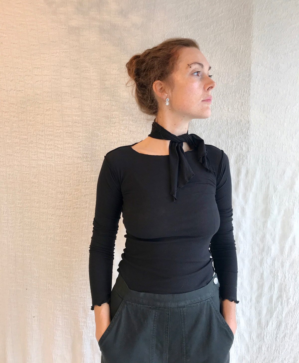 Baserange Pava Long Sleeve Cotton Rib top - Black