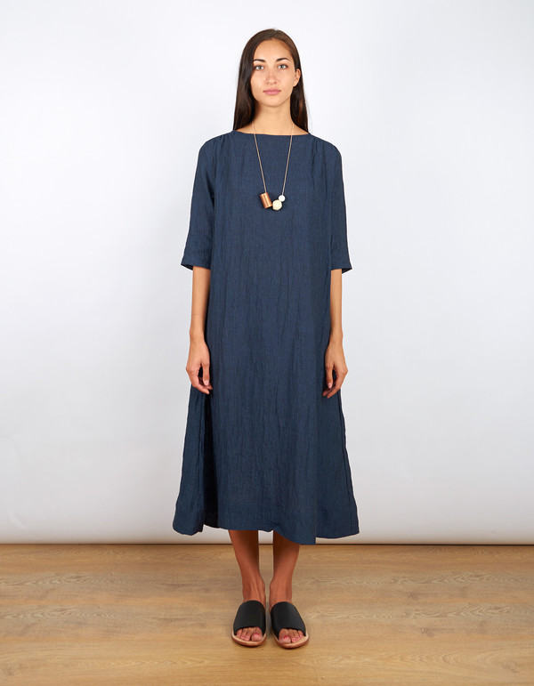 Sunja Link Collab Gathered Yoke Dress Navy Sunja Link Collab Gathered Yoke Dress Navy