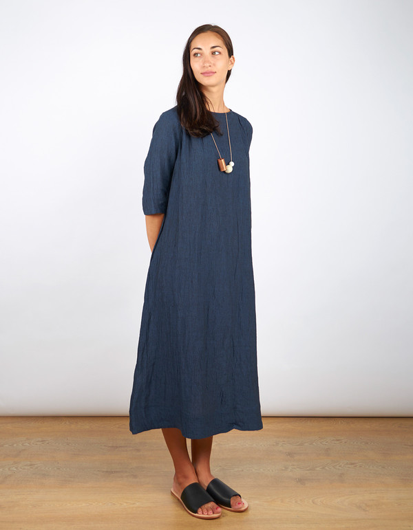 Sunja Link Collab Gathered Yoke Dress Navy Sunja Link Collab Gathered Yoke Dress Navy