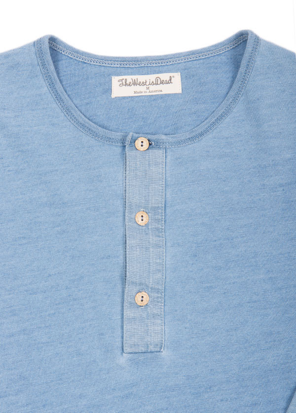 Men's The West is Dead - Henley in Light Wash Indigo Men's The West is Dead - Henley in Light Wash Indigo