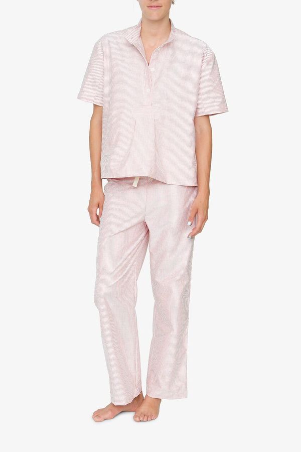 The Sleep Shirt Short Sleeve Cropped Sleep Shirt Red Oxford Stripe The Sleep Shirt Short Sleeve Cropped Sleep Shirt Red Oxford Stripe