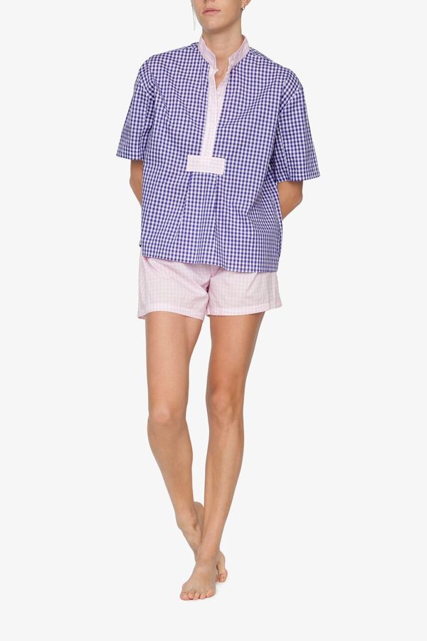 The Sleep Shirt Set – Short Sleeve Cropped Sleep Shirt and Pleat Short Grape Gingham The Sleep Shirt Set – Short Sleeve Cropped Sleep Shirt and Pleat Short Grape Gingham