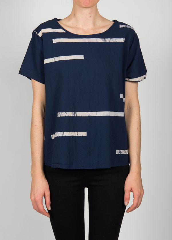 Uzi - Broken Stripe Woven Tee in Navy Uzi - Broken Stripe Woven Tee in Navy