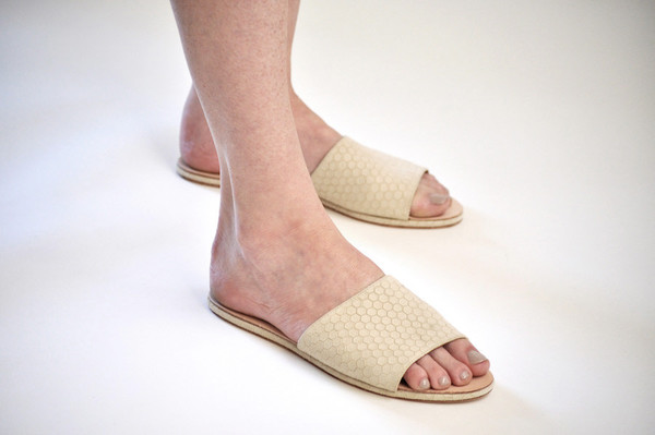 The Palatines Shoes Caelum Slide Sandal - Beige Hex Leather The Palatines Shoes Caelum Slide Sandal - Beige Hex Leather