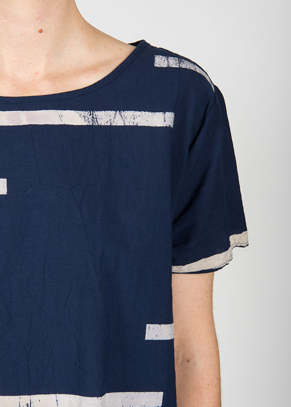 Uzi - Broken Stripe Woven Tee in Navy Uzi - Broken Stripe Woven Tee in Navy