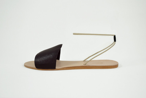 The Palatines Shoes Refero Sandal - Black Leather W Beige Elastic The Palatines Shoes Refero Sandal - Black Leather W Beige Elastic