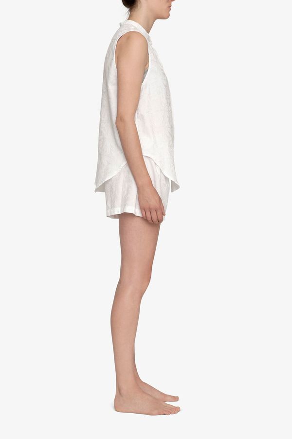 The Sleep Shirt Pleat Short White Palm Damask The Sleep Shirt Pleat Short White Palm Damask